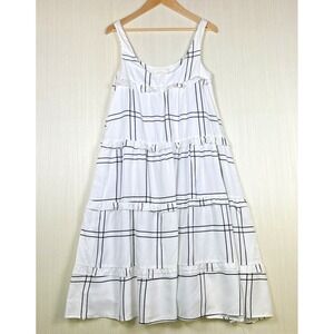 Sancia Women Dress Sz XS White Black Plaid Tieared Midi Ruffle New Anthropologie